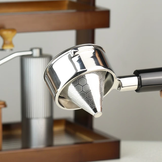 Stainless Steel Coffee Cone Powder Bowl Compatible With Coffee Machine Without Bottom Handle Double-Layer Filter Screen 6 Stainless Steel Coffee Dosing Cup – Cone Powder Bowl for Espresso – view 6