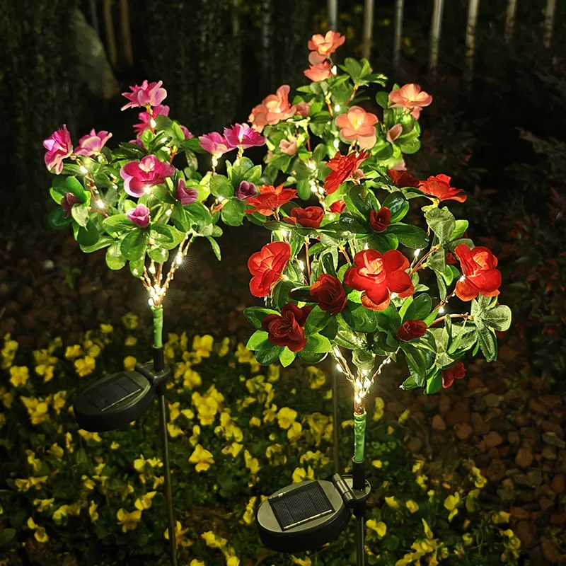 LED Solar Light Waterproof Azalea Solar Flowers Lamp Outdoor Decorative for Garden Yard Lawn Path Lighting Holiday Wedding Decor