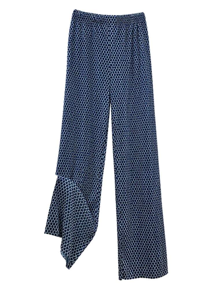 REALEFT 2022 New Summer Vintage Printed Women's Pleated Long Pants Elastic Waist Loose Bohemian Female Wide Leg Trouses Ladies