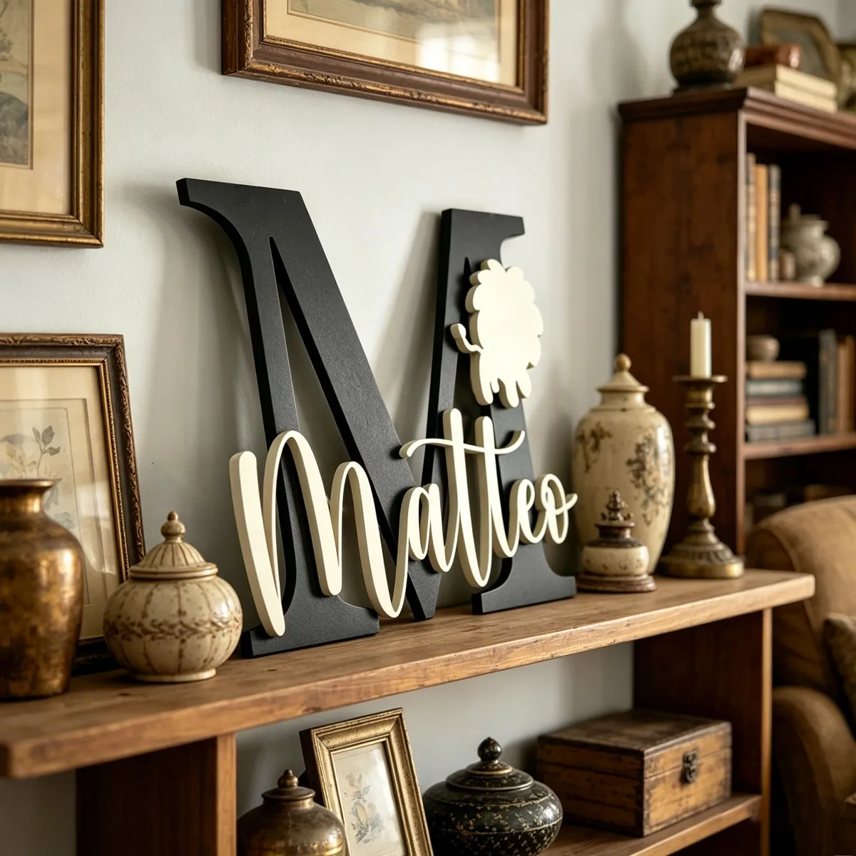 1Pc Custom Lion Name & Initial Wooden Name Plaque,Nursery Home Kid Bedroom Wall Door Decor,DIY Paintable,Birthday Wedding Gift
