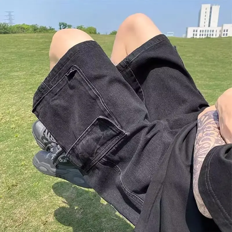 

Men's Summer Casual Straight Leg Jeans Shorts Five Pockets Wide Waist Denim mid Waist Trendy Sports Loose Fit Casual Shorts