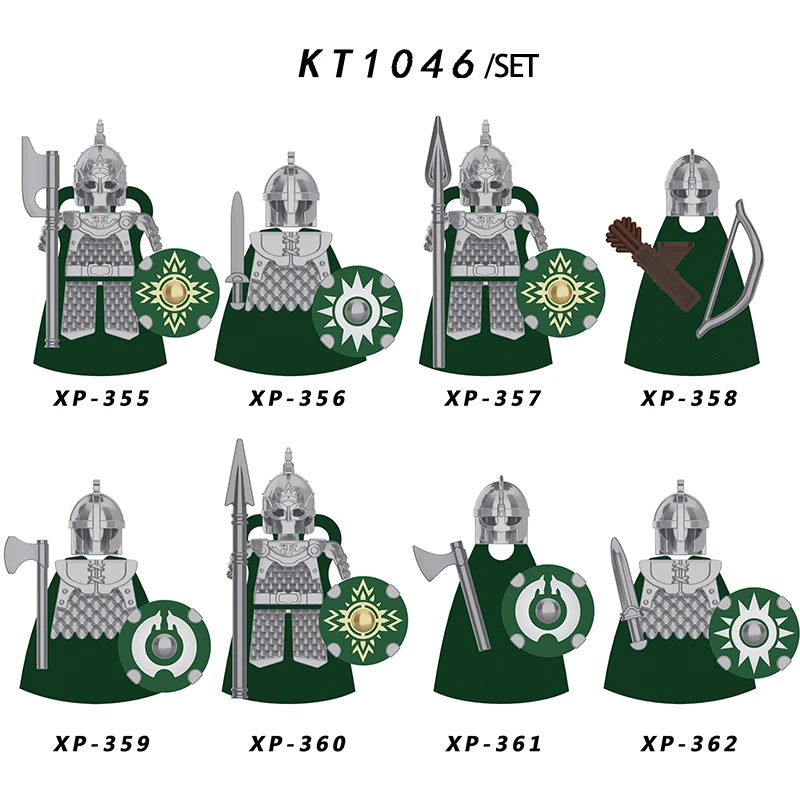 8PCS/LOT Medieval Knight Lord Rohan Warrior Helmet Shield Weapon Armor Accessories Figures Building Blocks Kids Toys KT1046