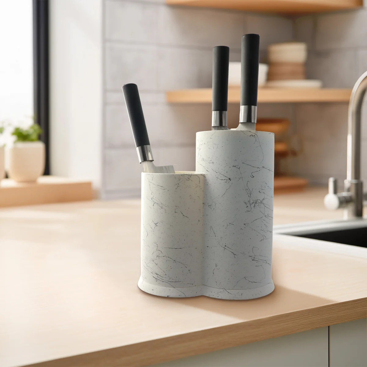

Knife holder, plastic round knife holder without knives 2-in-1 kitchen knife holder saves space and is easy to clean