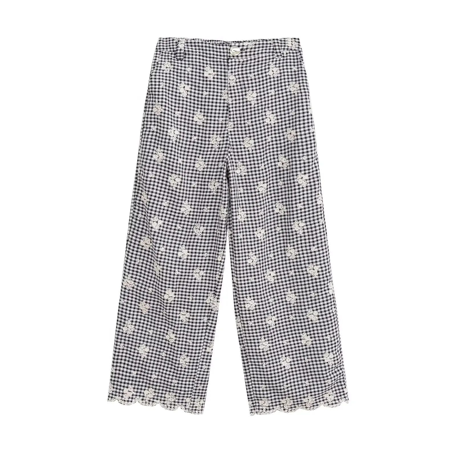 

Женские брюки 2026: Новая летняя коллекция, модные прямые брюки с вышивкой, высокой талией, ретро-дизайном, боковыми карманами и молнией, повседневные женские брюки (Mujer)