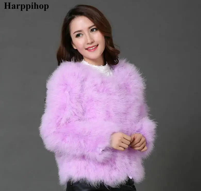 Harppihop 13 colors fashion sexy Ostrich wool turkey fur women coat feather short plus size jacket winter festival long sleeve
