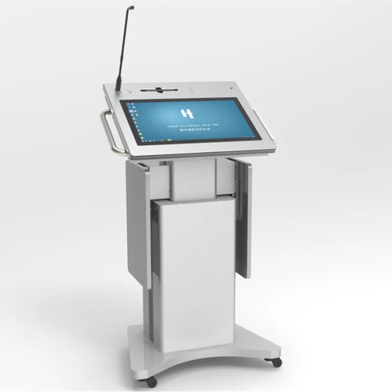 Mesa Multimedia con Pantalla Táctil de 21.5 Pulgadas, Podio Digital Inteligente con Android LED, Micrófono Interactivo y Computadora para Conferencias