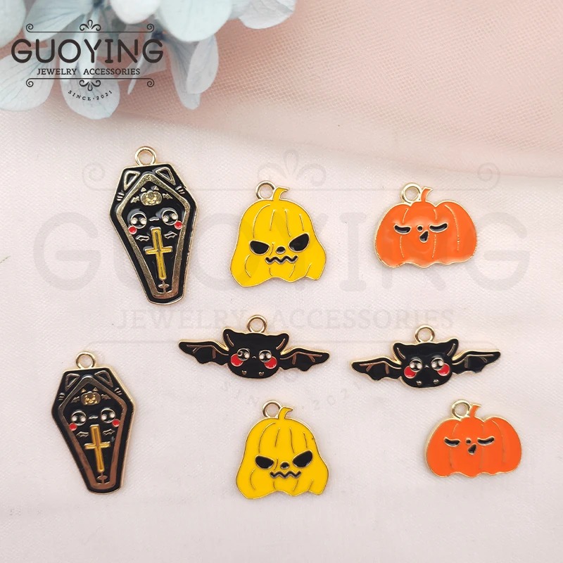 

10pcs Alloy Jewelry Accessories Cartoon Halloween Charms Pendant Earrings Pumpkin Bat Pendant DIY Keychain Earring Charms