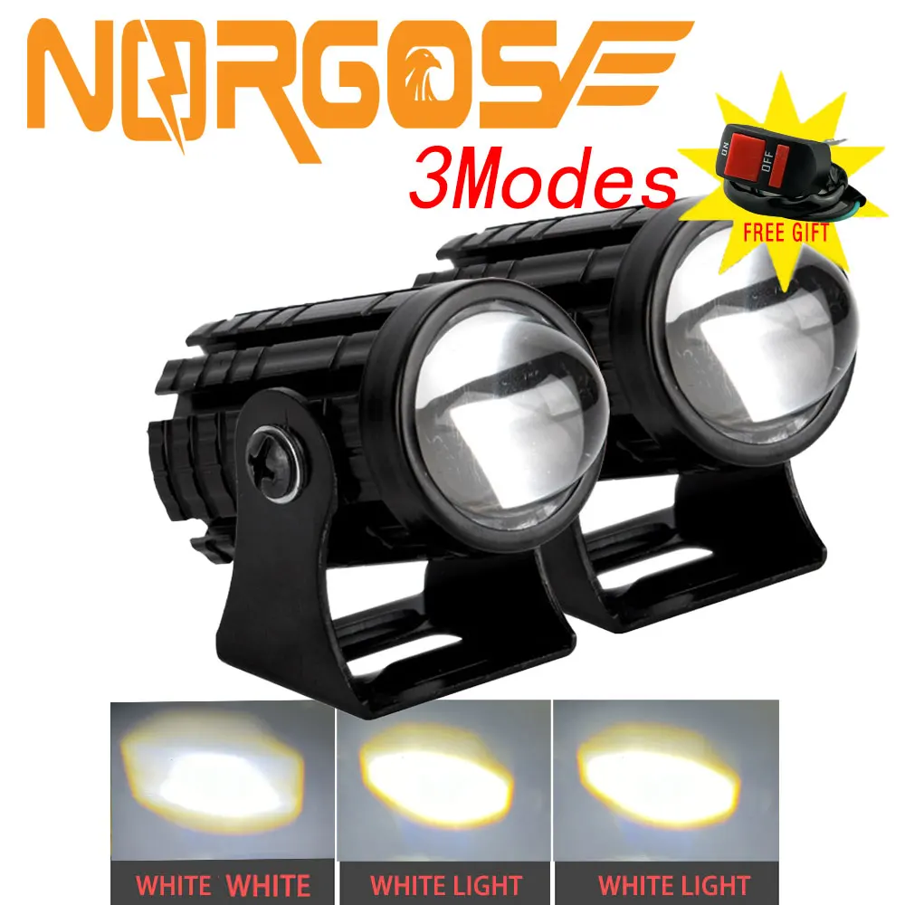 

(NORGOS ) 2Pcs Auxiliary Motorcycle Spotlight Headlight LED Fog Light Lamps 12V 24V for Honda Yamaha Suzuki Hero Italika