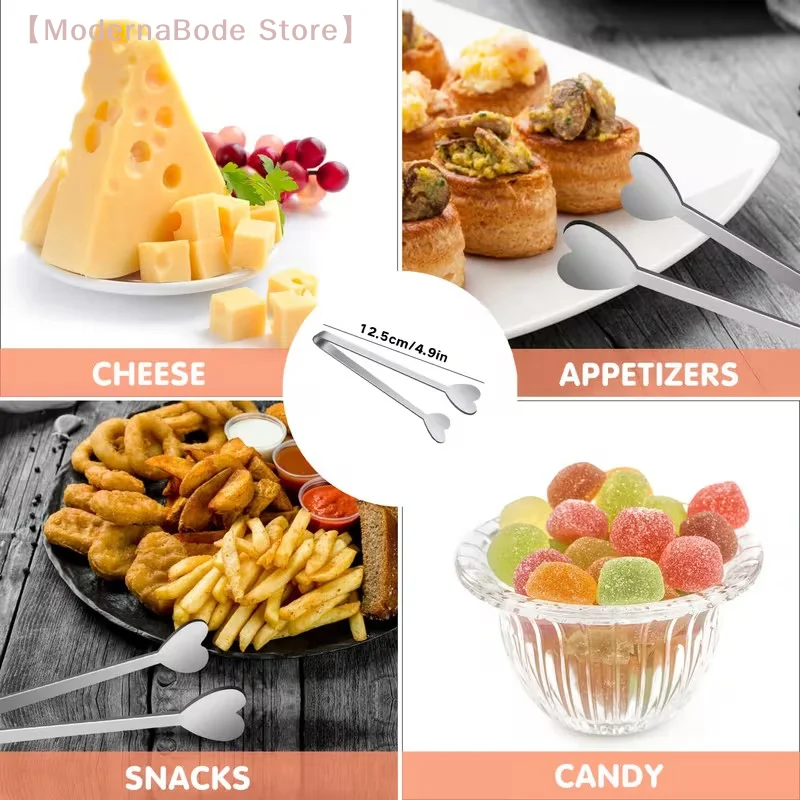 【M】Heart Shaped Mini Tongs - Stainless Steel Small Tongs For Serving Food, Cooking, Appetizers, Ice Cubes, Fruits, And Sugar view 4