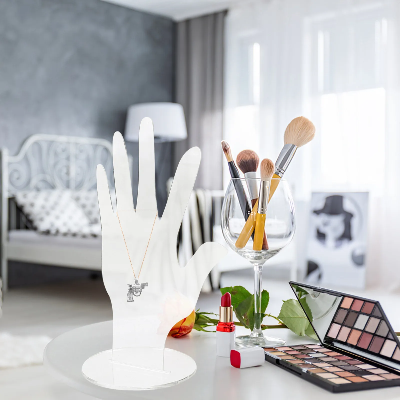 

Acrylic Hand Jewelry Holder Bracelet Ring Necklace Stand Decorative Organizer Jewelry Display Rack Solid Stable Base Tabletop