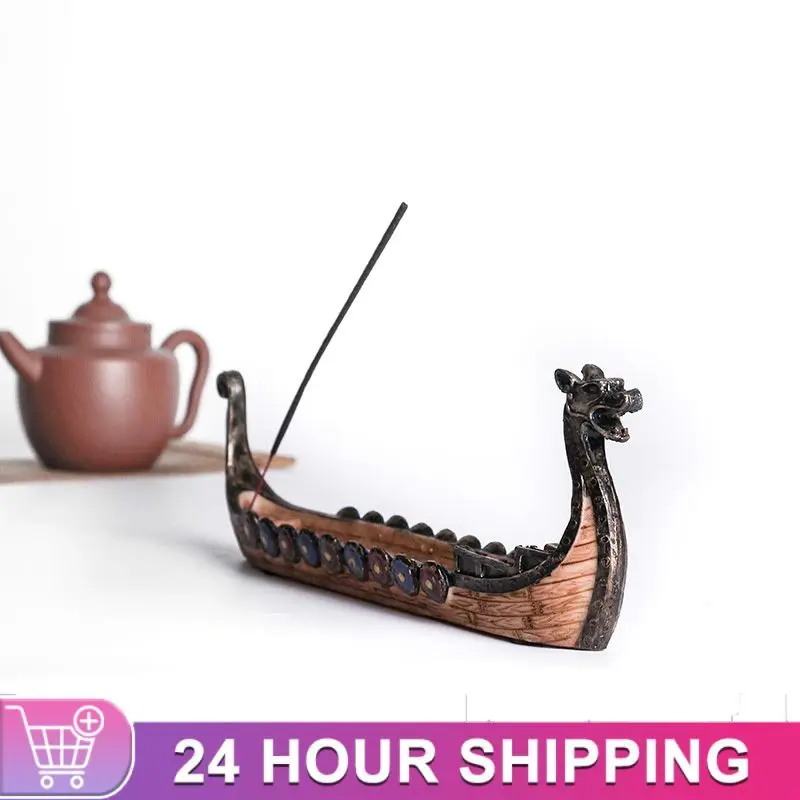 Dragon Boat Incense Stick Holder Burner Hand Carved Ornaments Retro Incense Burners Traditional Design Home Decoration