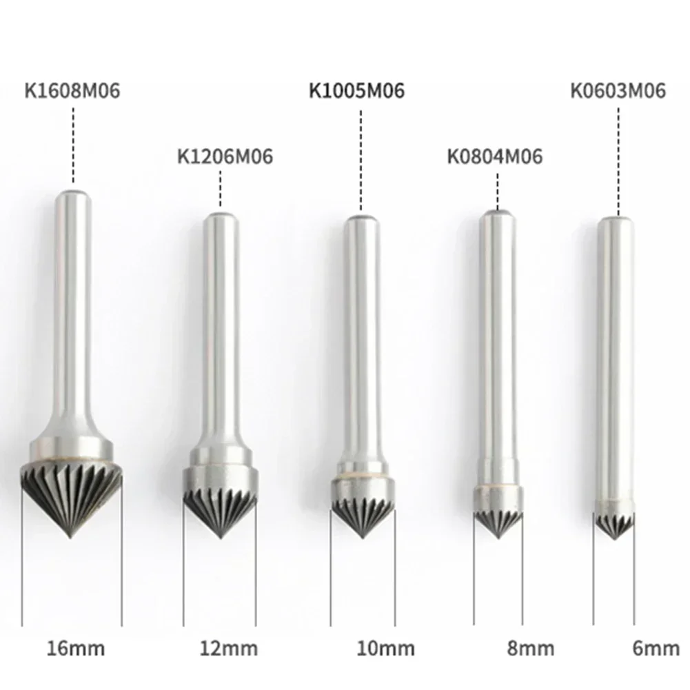 Rotary File 90 Degree Chamfer Grinding Head Conical Alloy Hard Metal Grinding Head K-Type File Boring Rotary File Carving Tool