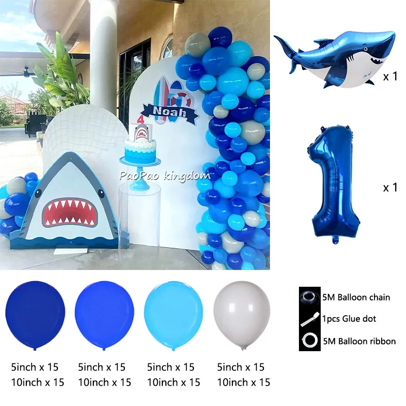 Ocean themed shark dolphin aluminum film arched balloon chain children's birthday party decoration scene view 2