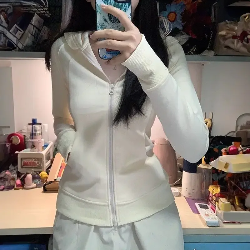 Schwarzer Kapuzenpullover 2025 Damenbekleidung mit Reißverschluss, schmal geschnitten, Y2k-Jacken, lässige Mode-Sweatshirts, Oberteile, Ropa Mujer – Detail 9