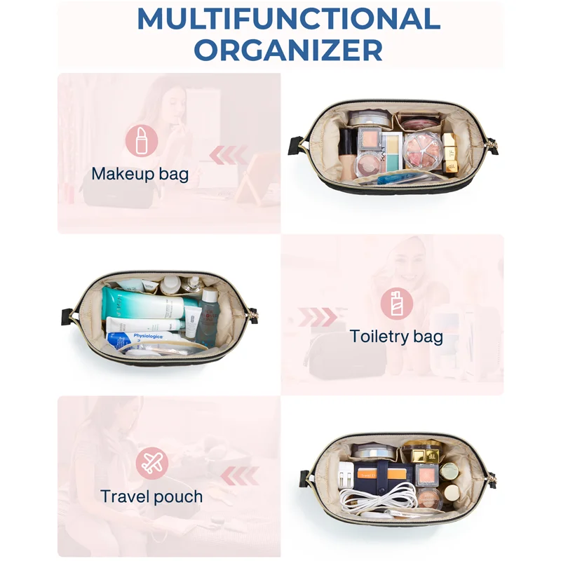 BAGSMART Travel Makeup Bag Cosmetic Bag for purse Make Up Brush Organizer Case for Women Large Wide-open Portable Pouch