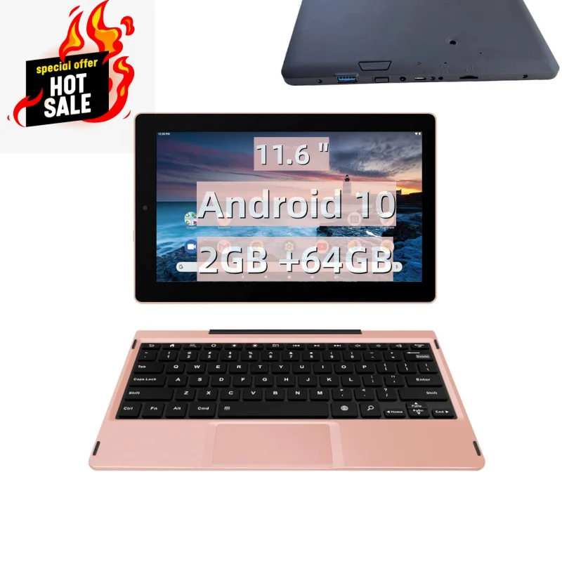 2GB RAM 64GB ROM 11.6 Inch 2-in1 Android 10.0 Tablet PC With Keyboard MT8167 Quad Core CPU 768 x 1368 IPS USB 3.0 Port