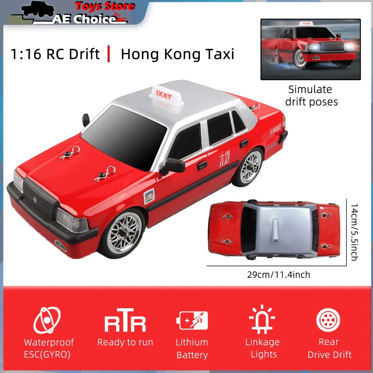 

MN38 1:16 Full Scale HongKong Taxi with Gyro Model RC Car 2.4G High Speed Remote Control Drift Car with LED Light Toys for Boys