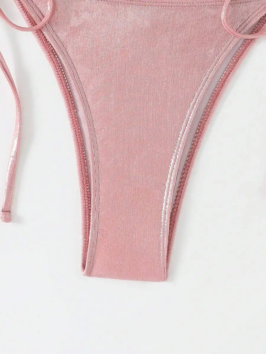 Shiny Sequin Floral Triangle Bikini Push-Up Swimwear For Women