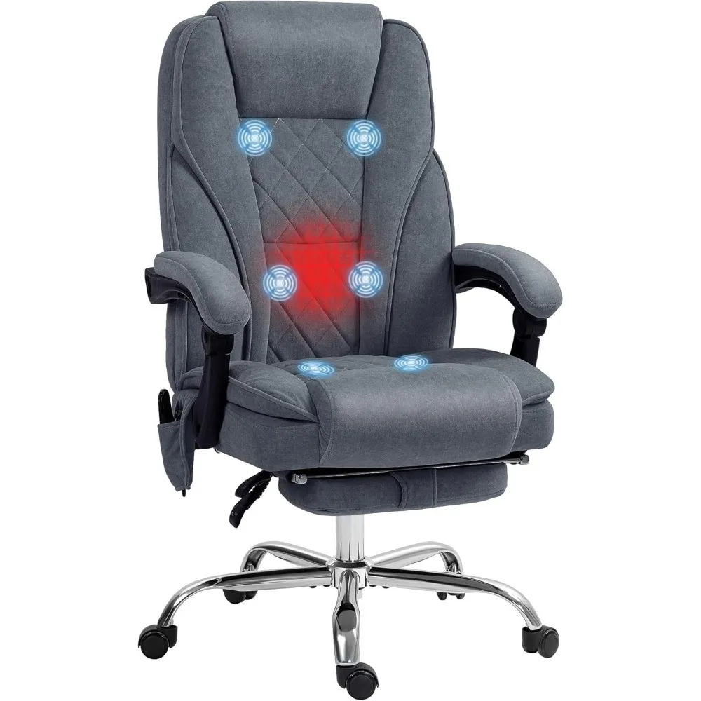 Massage Office Chair with Foot Rest, Executive Computer Desk Chair with 6 Vibration Point and Heat, Reclining Backrest