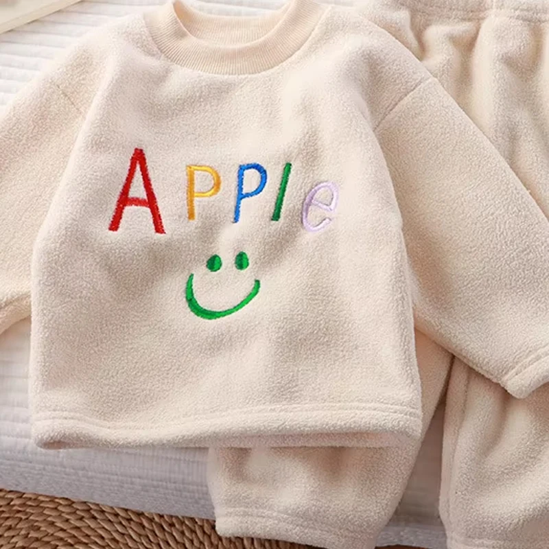 Winter Flannel Kids Sets Solid Warm Children Pajamas Sets Homewear Two-piece Set  for Baby Boys Girls Kids Boutique Clothes