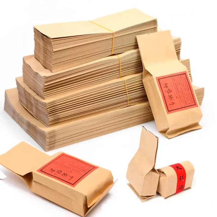 100PCS Kraft Paper Side Gussets Take-out Packaging Bag DIY Logo Matcha Snack Candy Open Top Foil Inlay Heat Sealing Storage Bag