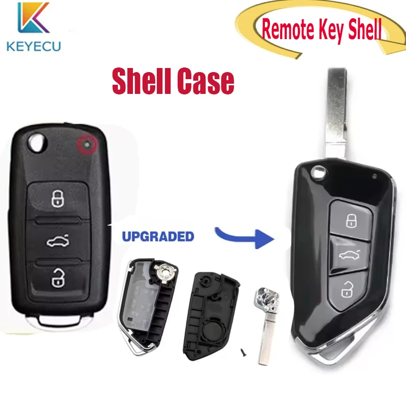 KEYECU-carcasa para mando a distancia inteligente mejorada, Fob para VW Polo Tiguan Jetta Golf Skoda Seat 5K 0837202 AD 3 Botones
