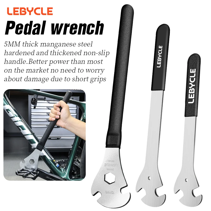 LEBYCLE Fahrradpedalschlüssel, extra langer Griff, robust, langlebig, Fahrradpedalschlüssel, installieren Sie 15 mm Werkzeug, Fahrradzubehör