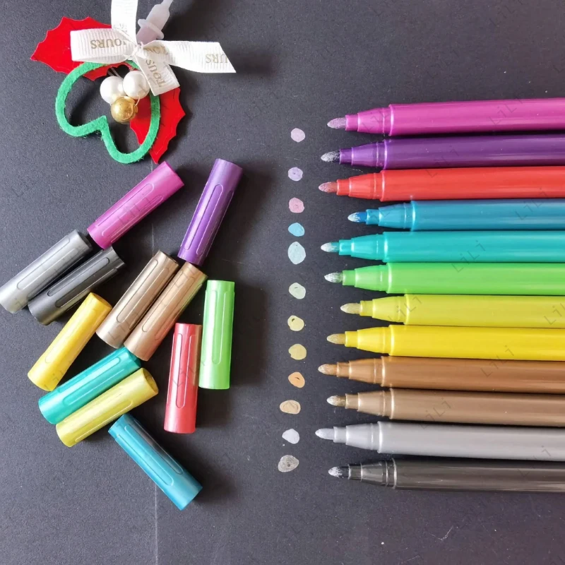 

12 Color Metallic Marker Pen High-end Marker Pen Signature Pen Set Student Account Graffiti Painting Tool Stationery Gift