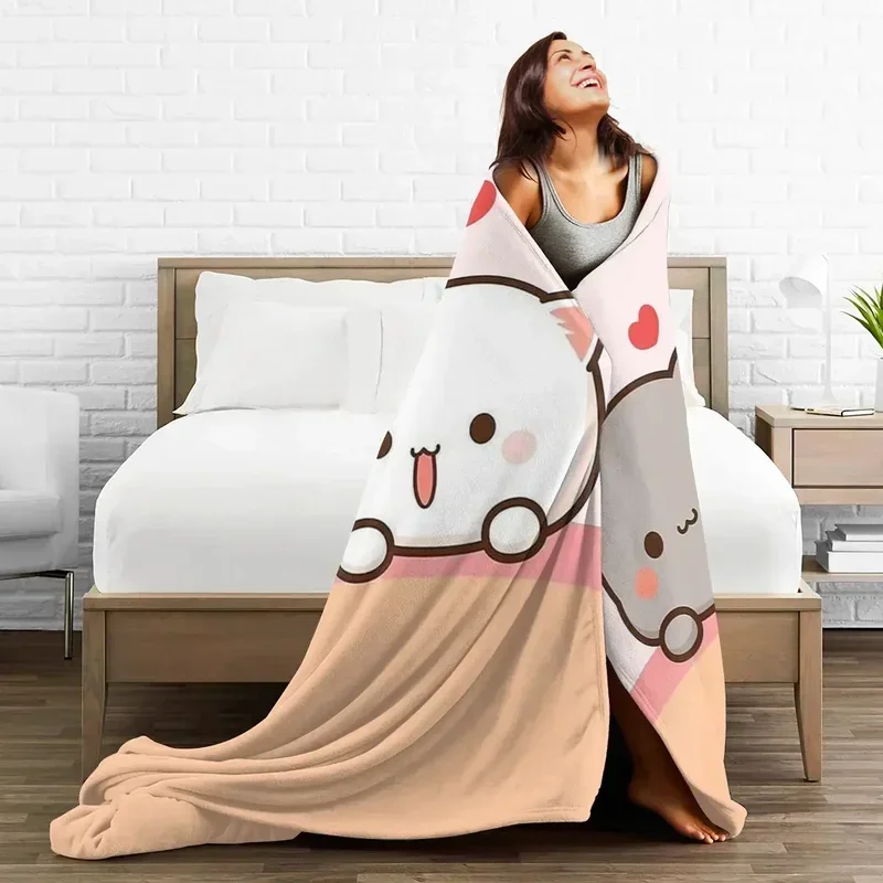 

Throw away blanket peach and Goma Mochi cat blanket soft bedspread warm plush blanket bed living room picnic travel home sofa
