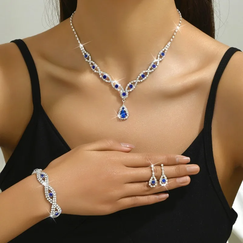 

Luxury Crystal droplet Necklace Earrings For Women Water Drop Pendant Wedding Bride Jewelry Sets