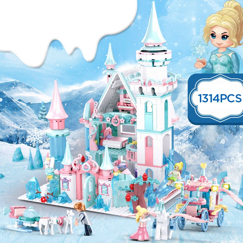 New Frozen Magic Castle Carriage Building Block Set Ice Queen Elsa Anna Princess Mini Action Figure Doll Brick Toy Girls Gift