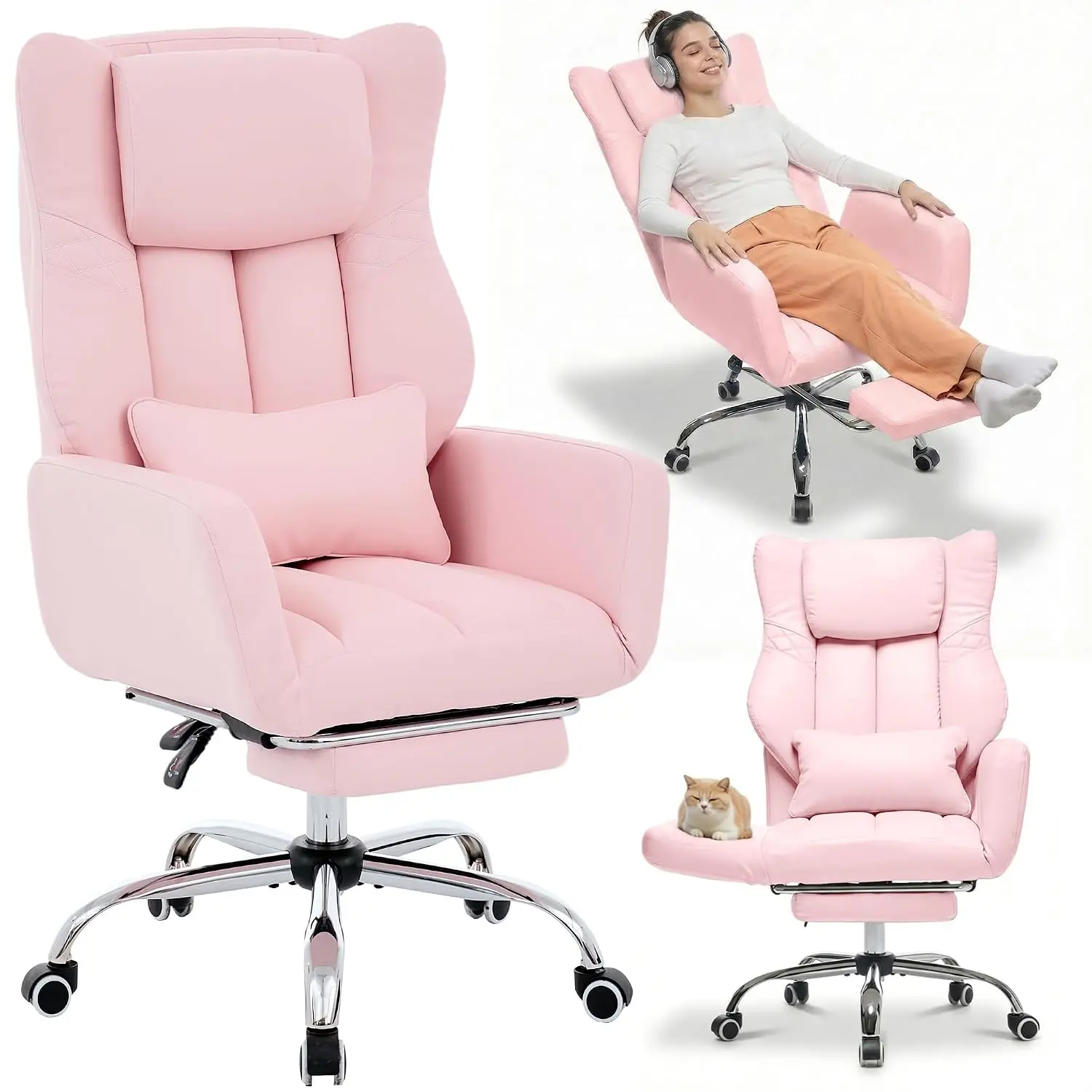 Cross Legged Office Chair with Footrest & Flip Armrest, Ergonomic Desk Stool for Home Office, Customized