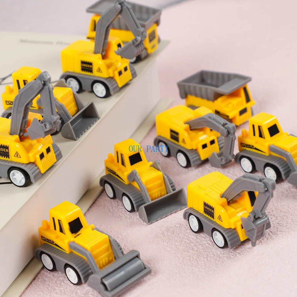 10Pc Cute Mini Engineering Vehicle Excavator Pull Back Car Toys for Kids Construction Theme Birthday Party Favors Pinata Fillers