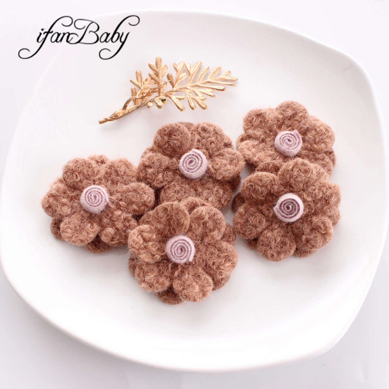 Flat Back 5cm Felt Wool Flowers For Hair DIY Accessories With Lollipop in Center Hair Flowers