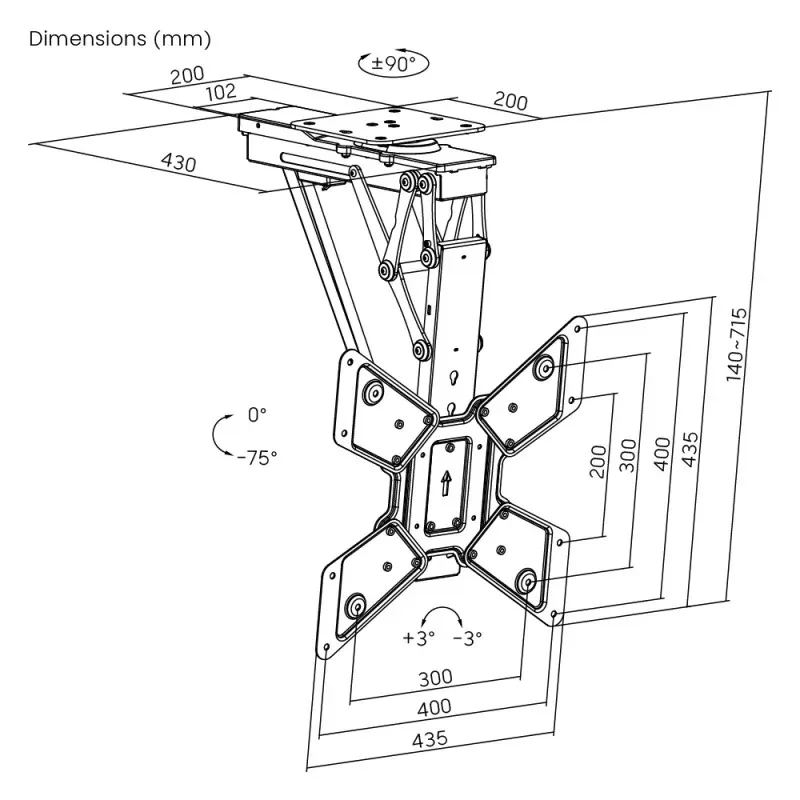 Adjustable Remote Control Retractable Motorized Lift Flip Down Pitched Roof Ceiling Folding Electric TV Wall Bracket Mount