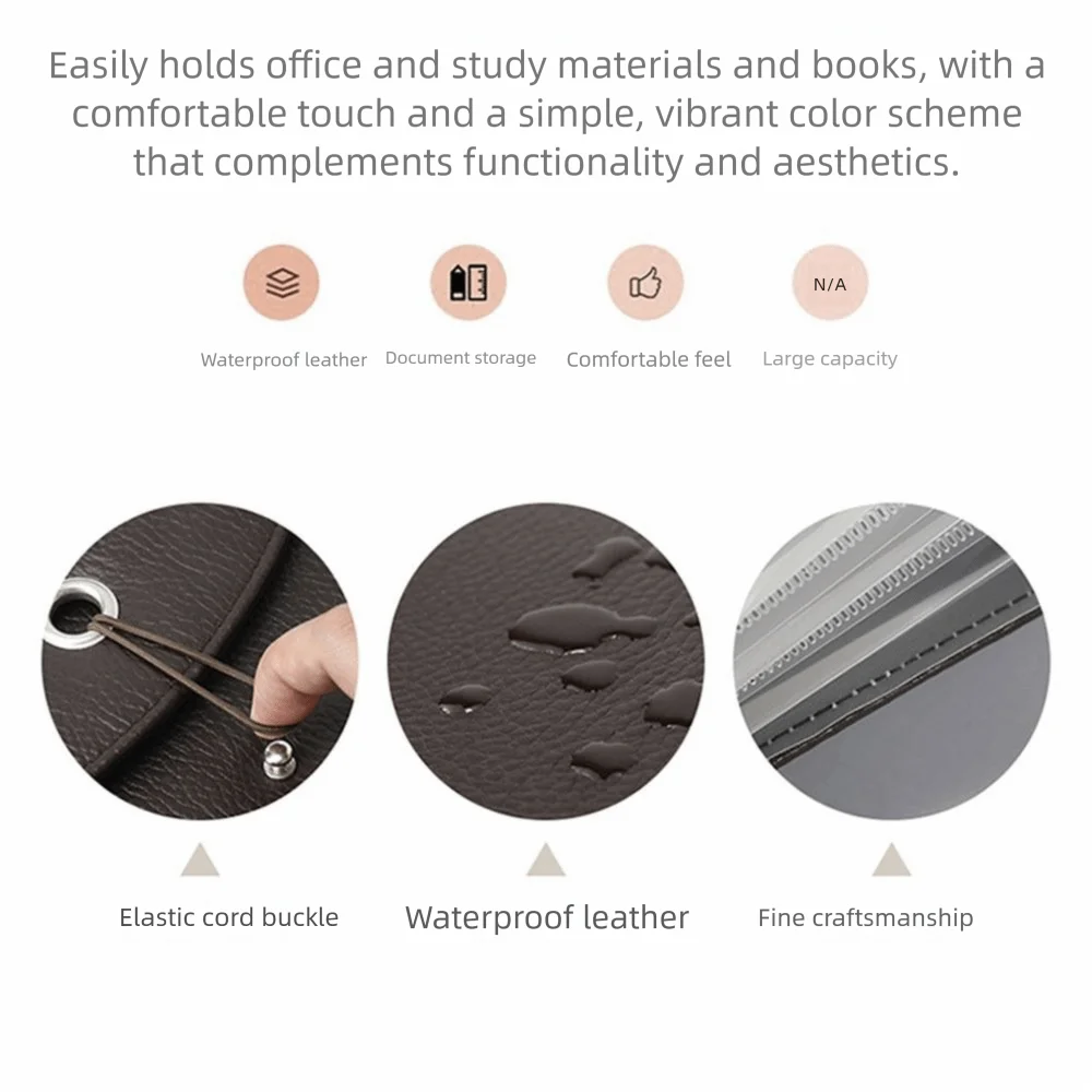 Waterproof PU Leather Document Bag with Labels Portable Expanding File Holder Multifunctional Elastic Sealing Design