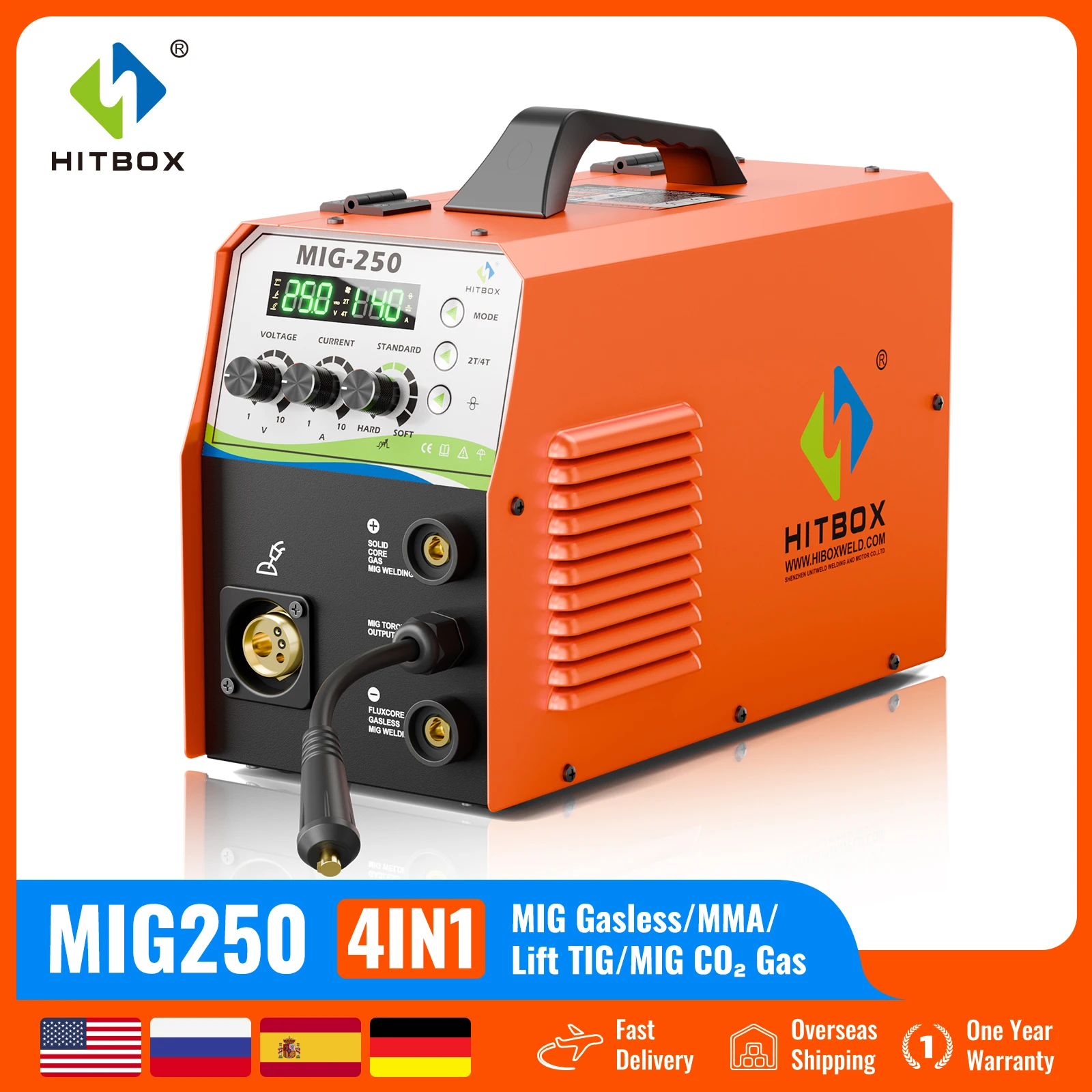 HITBOX MIG Welding Machine MIG250 Semi-Automatic Synergy 220V Tig Arc Welder Inverter Argon CO2 Multi Usage