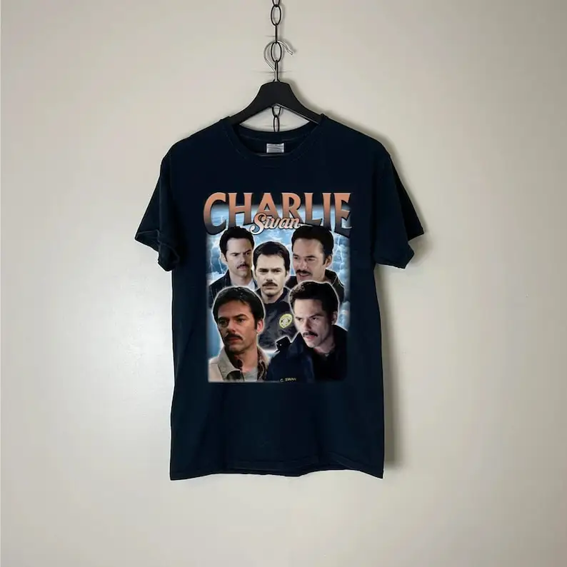 

Charlie Swan Movie T-Shirt, Bella, Edward, Jacob Fan Tee