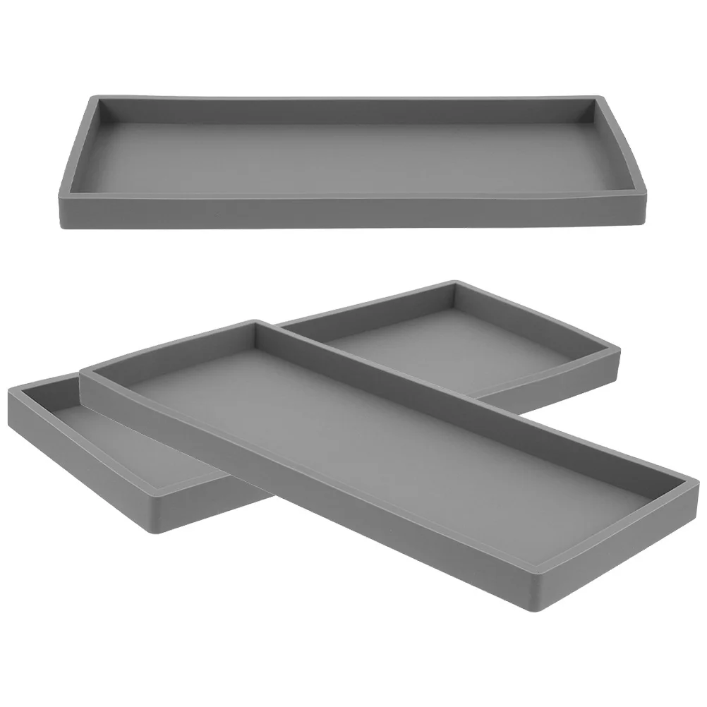 Bandeja de baño de silicona, organizador Rectangular, soporte para jabón, bandeja de almacenamiento antideslizante, organizador de baño, 3 uds.