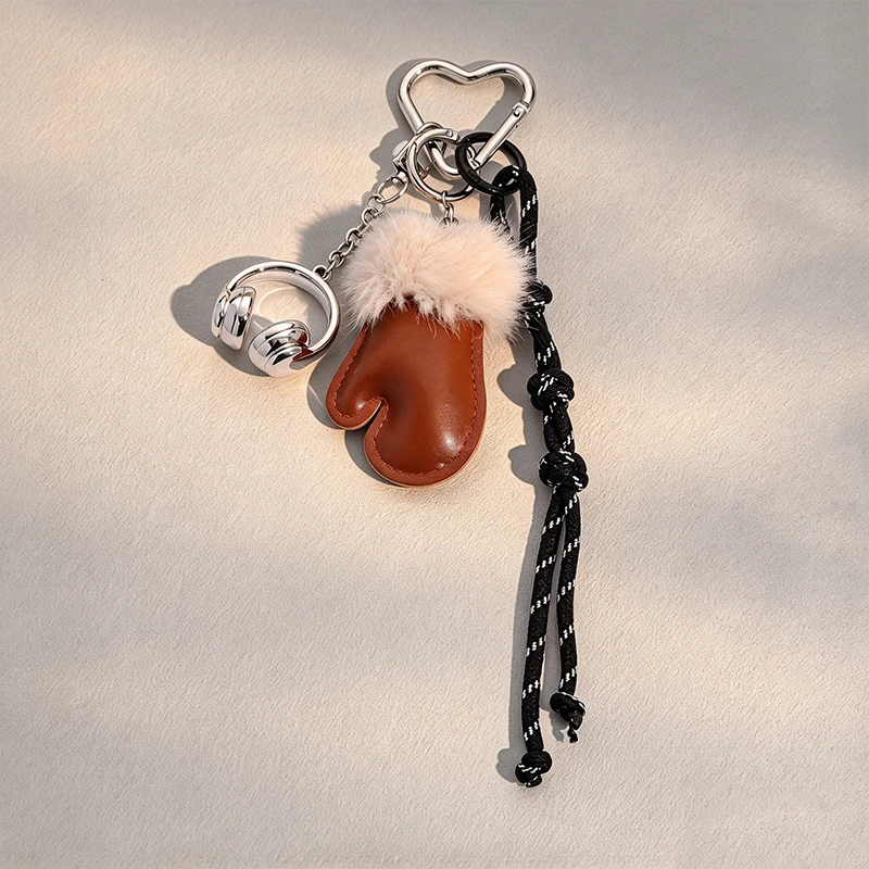 Handmade Filled Leather Gloves, Keychain, Creative Plush Pendant Bag Accessories Versatile Backpack Hanging Decoration