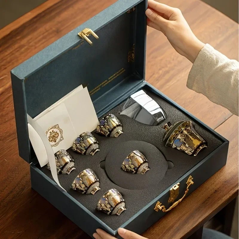 Ceramic Anti-scalding Cover Bowl Kung Fu Tea Set Gold and Silver Wrong Set Gift Box
