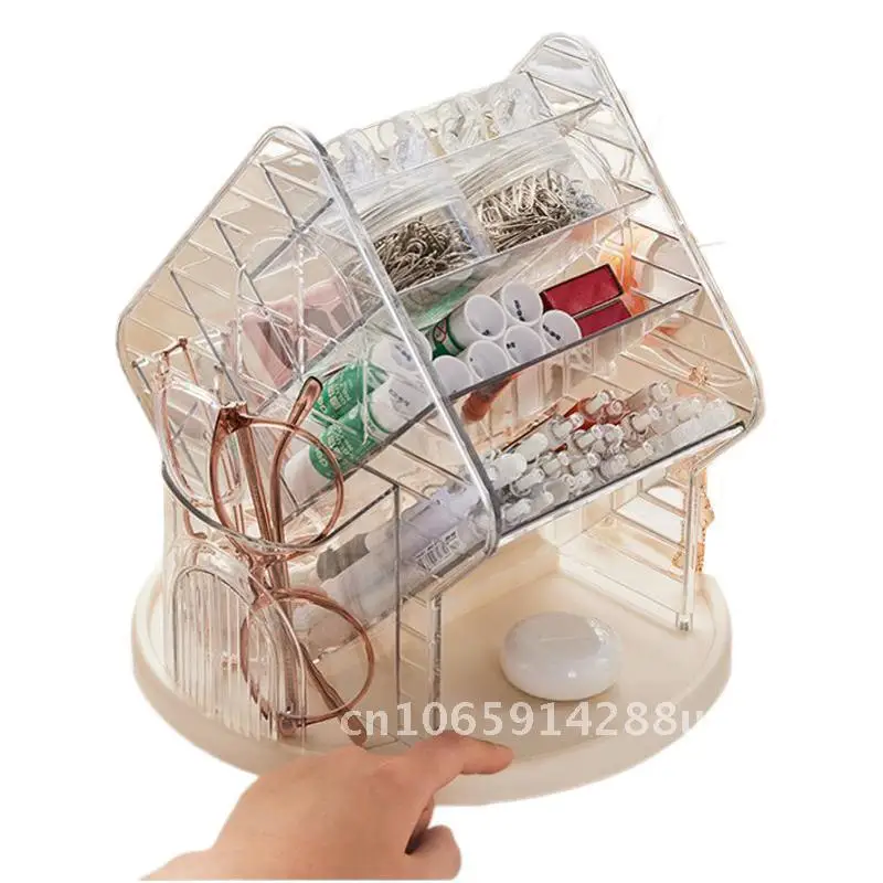 

Rotating Desktop Cosmetic Storage Box Multi-Functional Plastic Transparent Jewelry Sundry Organizer High-End Look