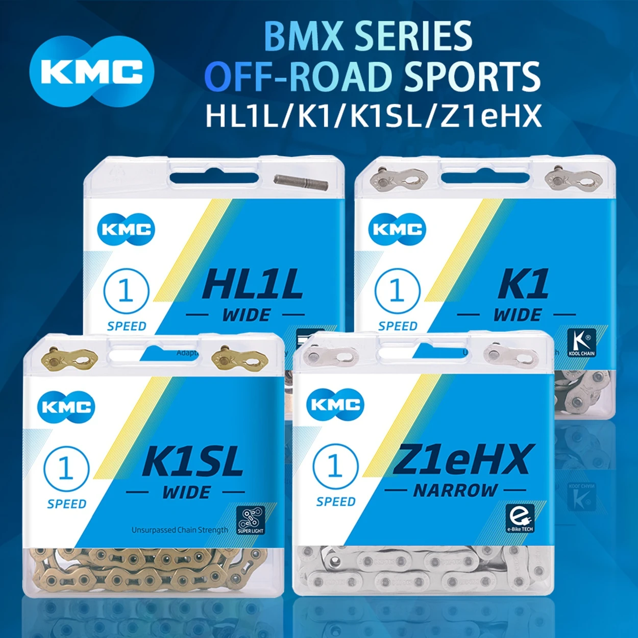 KMC Singlespeed-Fahrradkette S1 K1 K1SL Z1eHX HL1 BMX Serie 1/2"x1/8" 3/32" Freestyle-Fahrradkette für Jump Track und City Bike – Detail 1