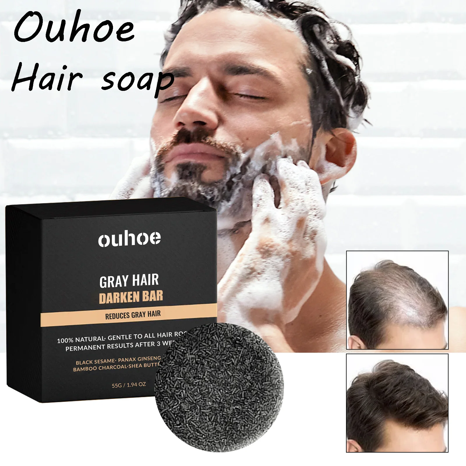 

Ouhoe Darkening Hair Soap Cleaning Hair Dirts Strengthening Hair Roots Restoring Hair Color Nourishing Blackening Hair Soap