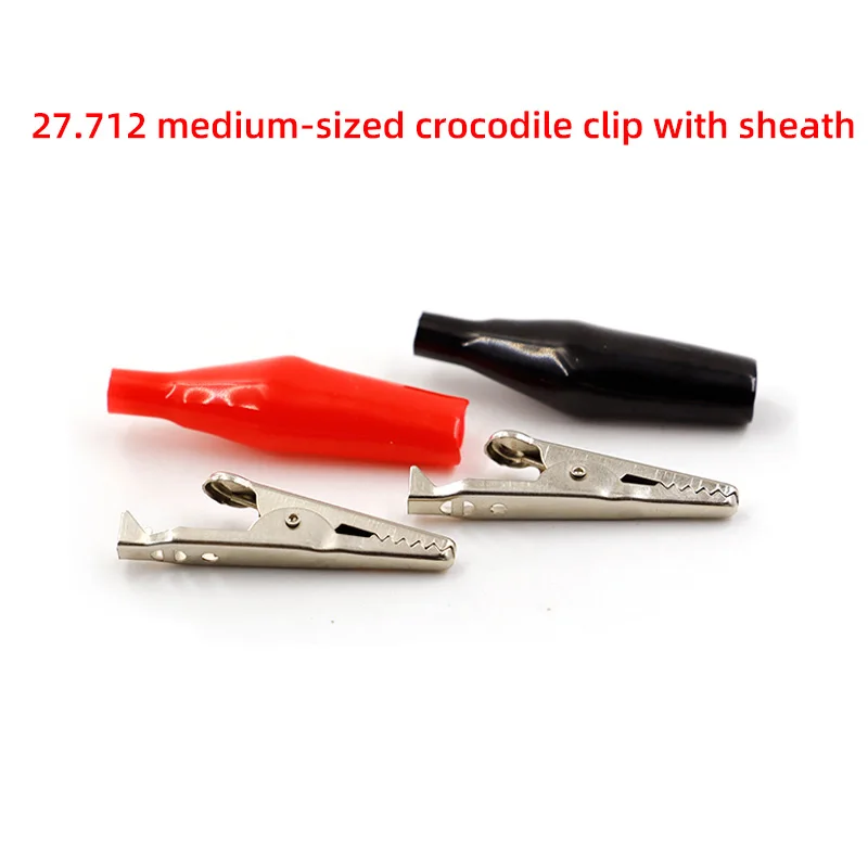 

10PCS 27.712 Red and black sheathed medium-sized crocodile clamp, test clamp, wire clamp, pointed mouth clamp, opening 11mm