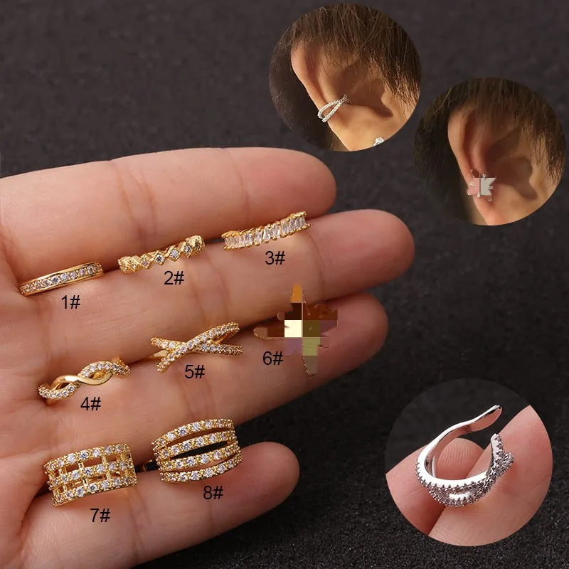 

1PC Fake Piercing Ear Clip For Women Hoop Zircon Non-Piercing Cartilage Earrings Ear Cuff Goth Fake PIERC Jewelry 2024 Trending