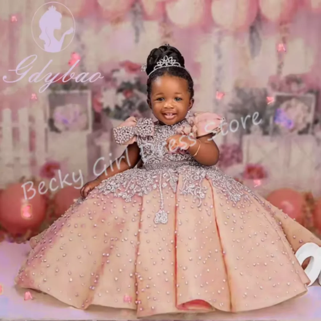 فساتين فتاة الزهور الشمبانيا لحفلات الزفاف الفاخرة ذات الجودة الكريستالية للأميرة الصغيرة المسائية والولائم وحفلات أعياد الميلاد