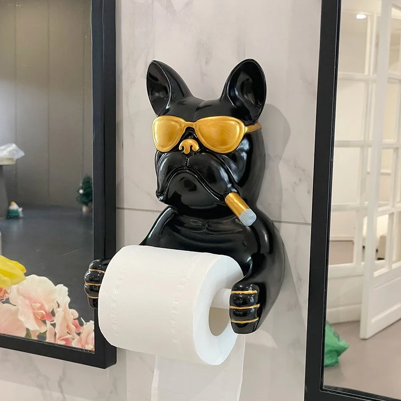 Kreativer Niedlicher Bulldoggen-Wandhalter für Toilettenpapier, Karton-Aufbewahrungsregal ohne Bohren für den Haushalt