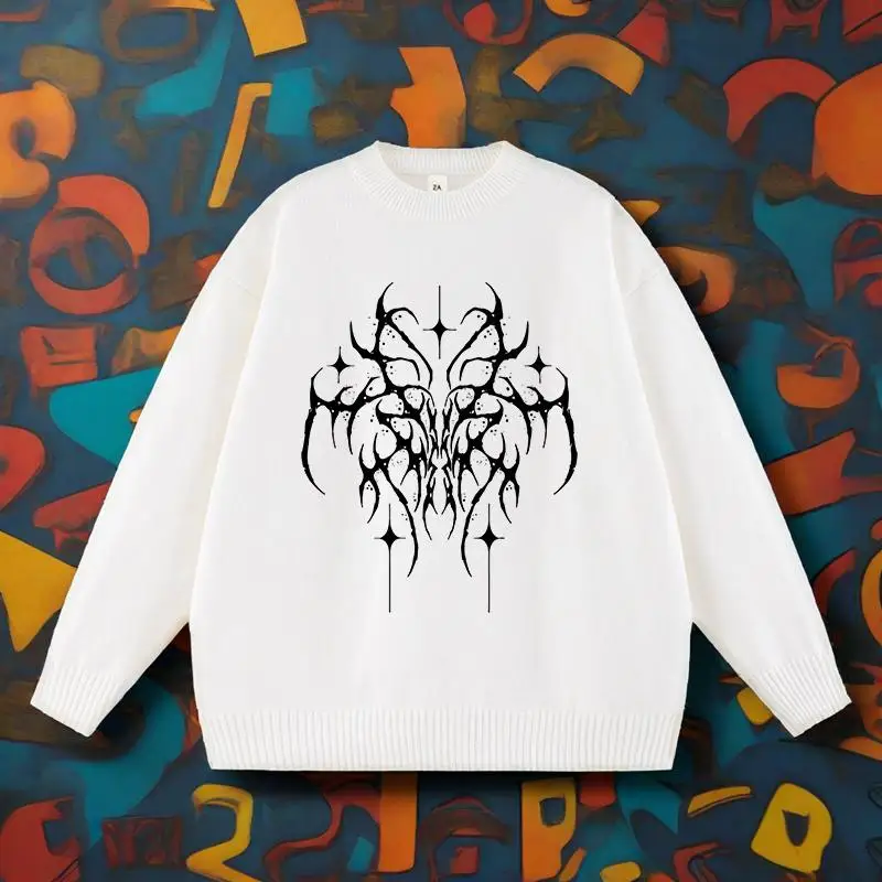 

2000-е годы Harajuku, винтажные повседневные осенние свитера Y2K, уличная одежда, пуловер с длинными рукавами, модный креативный вязаный узор с комиксами и принтом