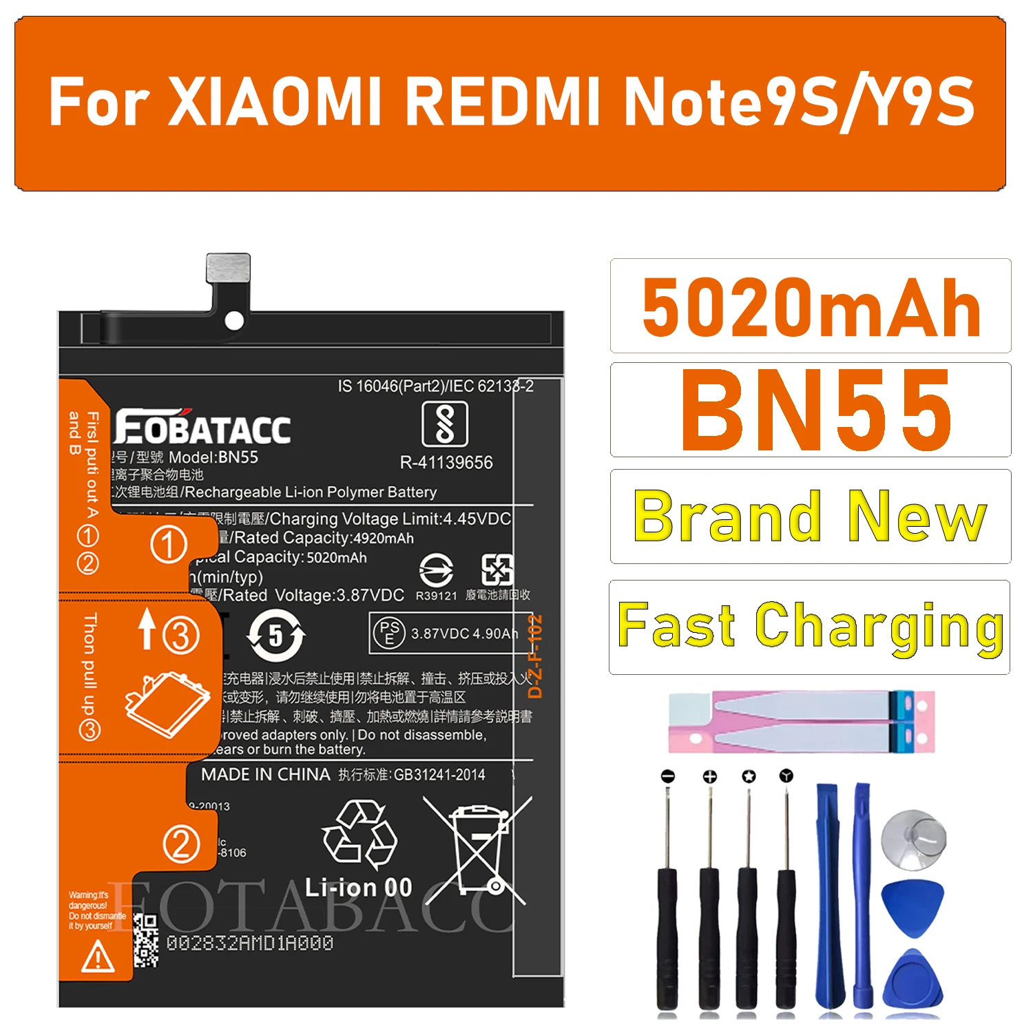 

2025 years Brand New BN55 5020mAh Battery For Xiaomi Redmi Note 9S /Y9S High Quality Phone Replacement Batteries